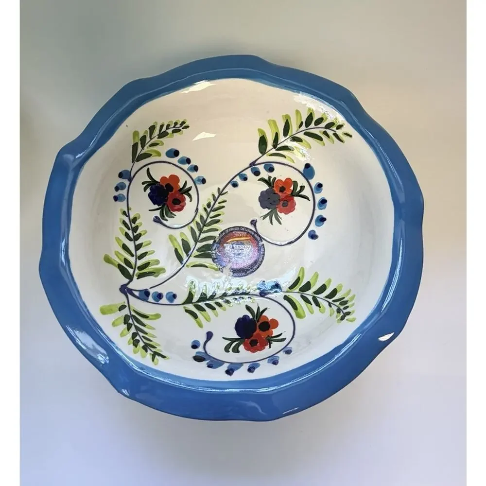 Ceramic Pedestal‎ Bowl Hand Painted Fruit From Spain Large Colorful 11x6 Decor
